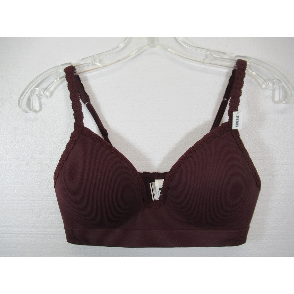 NEW Victoria's Secret Ribbed Seamless Push Up Bra S Burgundy Wireless Pullover